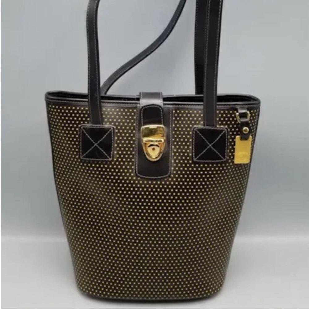 Vintage Dooney & Bourke Leather Bucket Bag Black & Yellow